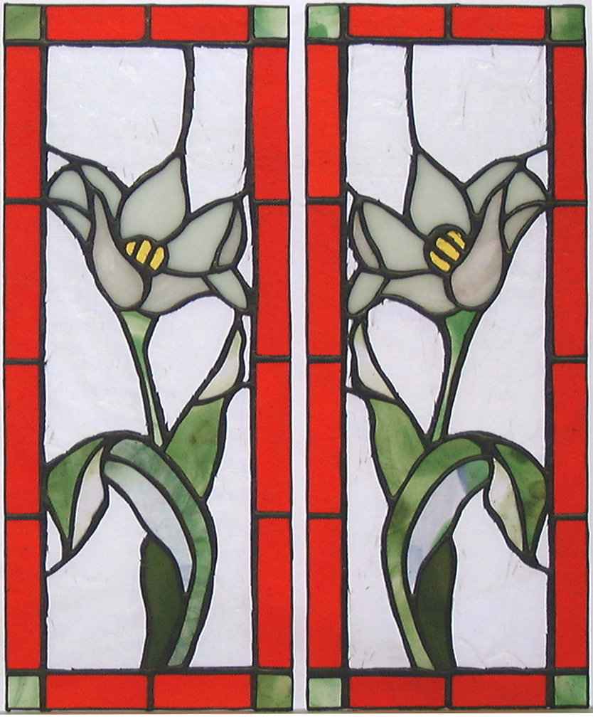 ステンドグラス 玄関ドア「白百合」